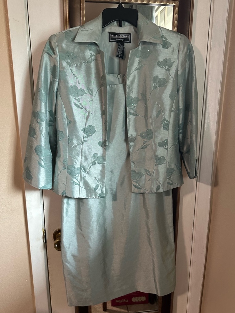 Jessica Howard Aqua Floral Evening Dress & Jacket